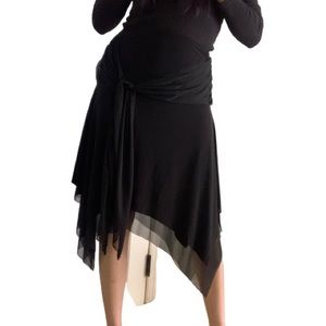 Vintage black handkerchief hem skirt with tie